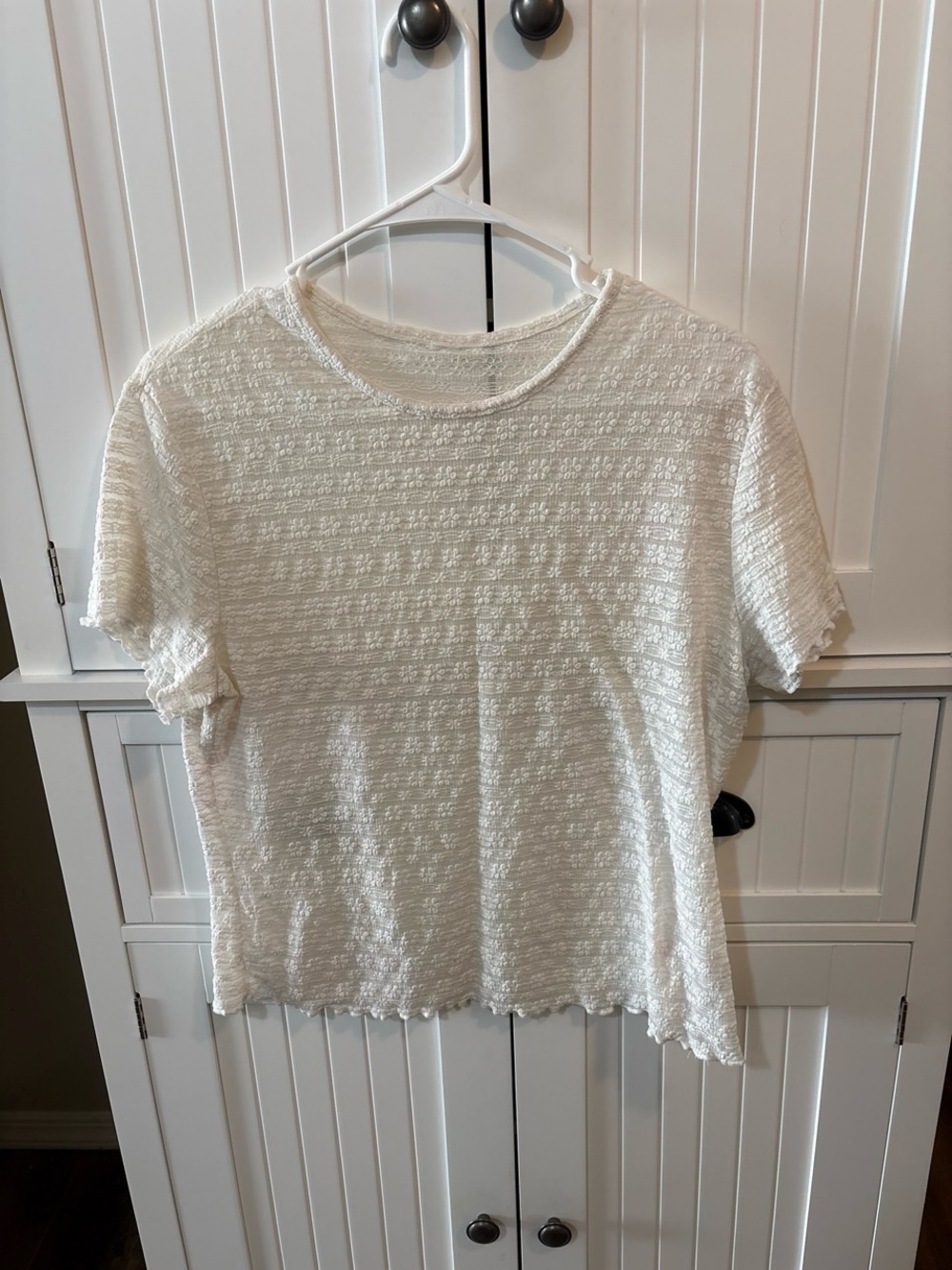 Fairycore Y2K Romantic No Boundaries White Floral Lace Textured Sheer Top XXL 19